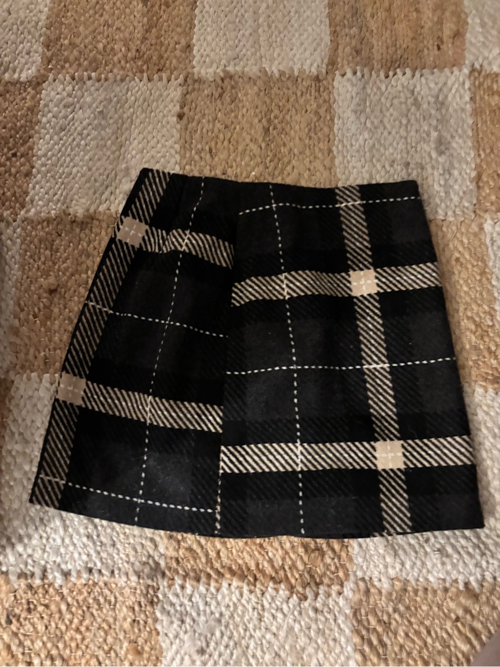 H&M Black Mini Skirt with Cream Plaid